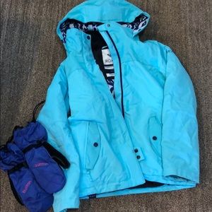 ROXY coat & BURTON gortex gloves girls 12/LARGE